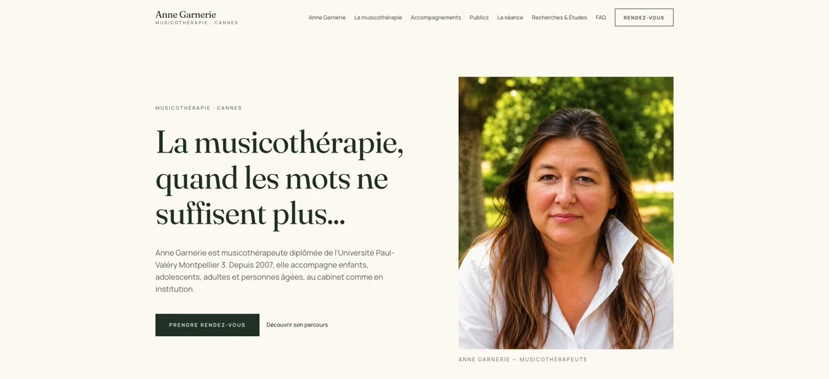 Aperçu du site vitrine Musicothérapie Cannes réalisé par AVYNOA.