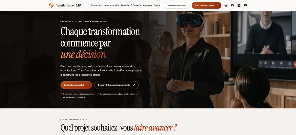 Aperçu du site de services Transformation LAB réalisé par AVYNOA.